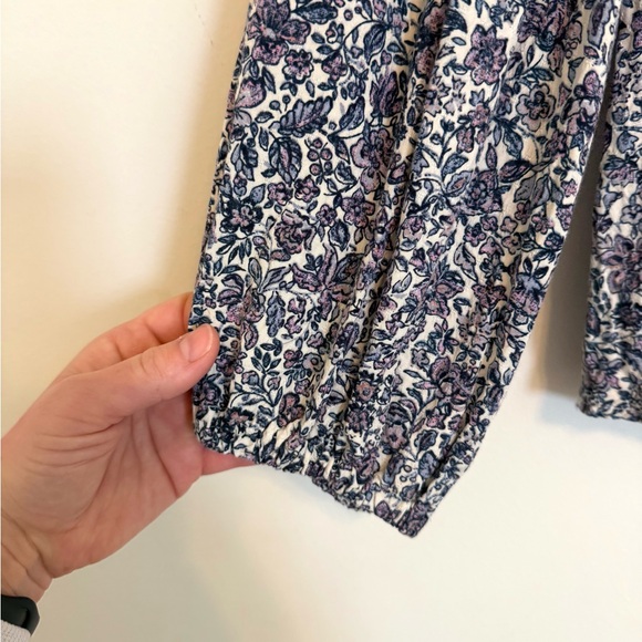 2/$30 Universal Thread Floral Blouse Medium Cream Purple Blue Boho Tie Neck Top - Picture 6 of 10